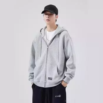 Весенний кардиган с капюшоном на молнии, свитер для мужчин и подростков, спортивная одежда, флис, модная повседневная американская куртка S хаки