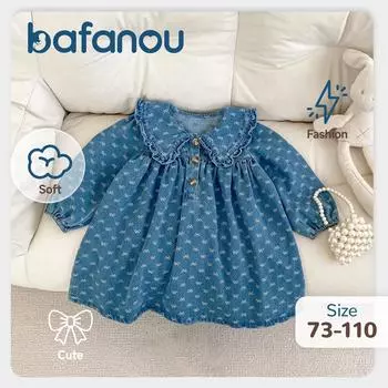 Весенний комбинезон для новорожденных, детские джинсовые платья с длинными рукавами для девочек, одежда из хлопка для младенцев 22402 73cm(6-12M) синий