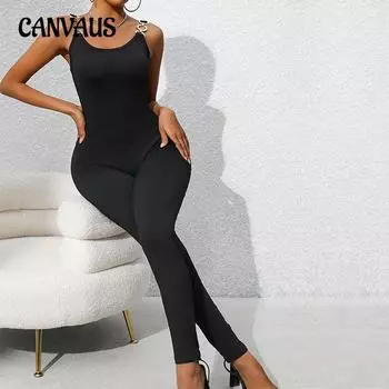 Весенний комбинезон с лямкой на шее, черные облегающие простые сексуальные тонкие женские брюки S чёрный