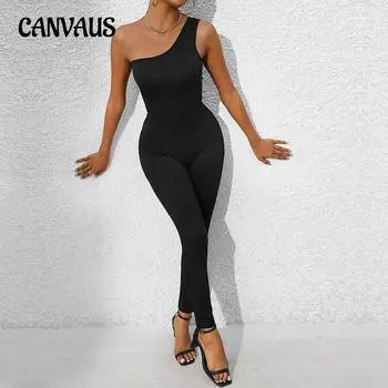 Весенний комбинезон, женские модные узкие однотонные леггинсы на одно плечо S чёрный