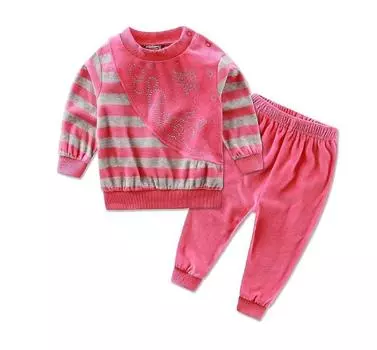 Весенний комплект детской одежды из бархата, повседневная детская одежда для мальчиков, комплект из 2 предметов с круглым вырезом и длинными рукавами, блузка, брюки, детская одежда для девочек 1T розовый