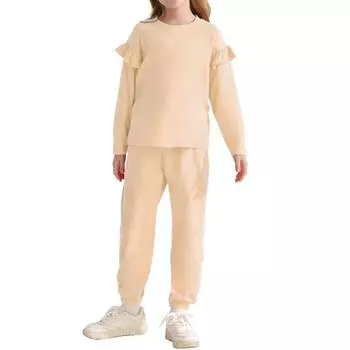 Весенний комплект для мальчиков и девочек из двух предметов: топ с длинными рукавами и штаны M бежевый