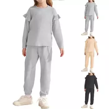 Весенний комплект для мальчиков и девочек из двух предметов: топ с длинными рукавами и штаны M бежевый