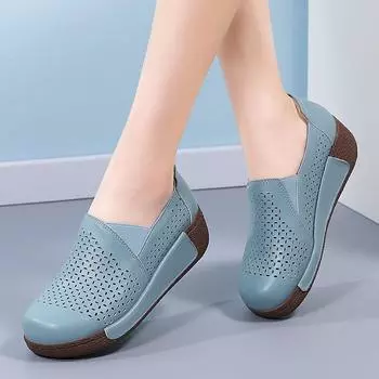 Весенний комплект из кожи на толстой подошве с выдолбленными туфлями для мамы и женскими одинарными туфлями на губчатой подошве 35 белый