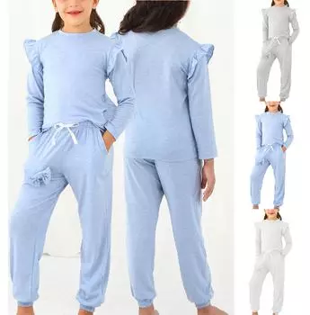 Весенний комплект из топа и брюк с круглым вырезом и длинными рукавами для мальчиков и девочек M синий