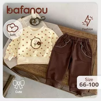 Весенний комплект одежды для малышей 0-3 лет с принтом в горошек, однотонные штаны для маленьких девочек из хлопка bafanou 23146 66cm(3-6M) коричневый