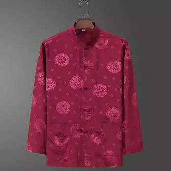 Весенний комплект одежды для пожилых людей среднего возраста Тан, мужская атласная рубашка с длинными рукавами в стиле дракона и кунг-фу в китайском стиле больших размеров для тренировок 190cm белый