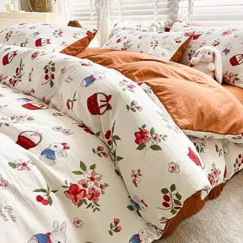 Весенний комплект постельного белья, модный детский одноместный двойной королевский размер, плоский лист, пододеяльник, наволочка, постельное белье, домашний текстиль Twin / Single 3pc