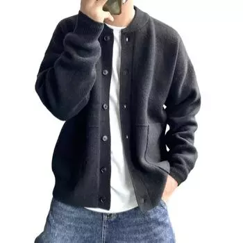 Весенний легкий роскошный модный кардиган мужской вязаный свитер с круглым вырезом куртка свободный свитер пальто изысканное платье SimpleStyle S зелёный