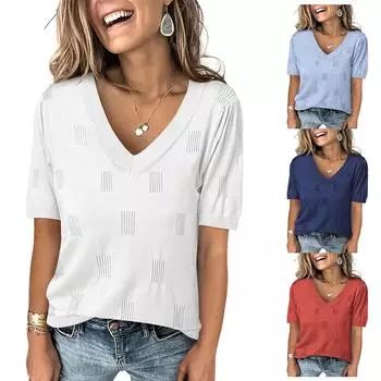 Весенний легкий тонкий трикотажный свитер с V-образным вырезом и короткими рукавами S белый