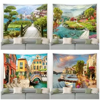 Весенний лесной пейзаж с растениями и цветами на улице Гостиная Спальня Домашний декор Настенный гобелен с изображением деревенского садового пейзажа 150x100cm