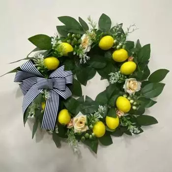 Весенний летний венок, искусственный лимонный венок для входной двери, пион, гортензия, зеленые листья, венок с ягодами, венок для украшения стены, окна, вечеринки 1 Pc