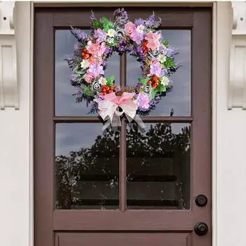 Весенний летний венок из полевых цветов для входной двери, лавандовые цветы, розовый, фиолетовый венок для внутреннего и наружного оформления деревенского фермерского дома, свадебный венок разноцветный