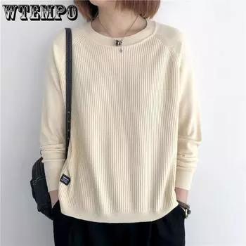 Весенний литературно-художественный свободный и универсальный пуловер, свитер, женский топ с длинными рукавами, короткий спереди и длинный сзади S абрикосовый