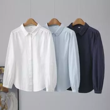 Весенний маленький воротник юань однотонный стираный хлопковый кардиган с длинными рукавами рубашка блузки и рубашки M белый