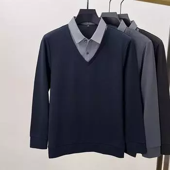 Весенний мужской свитер-двойка с лацканами, свободный фасон, молодежная европейская и американская простота M чёрный