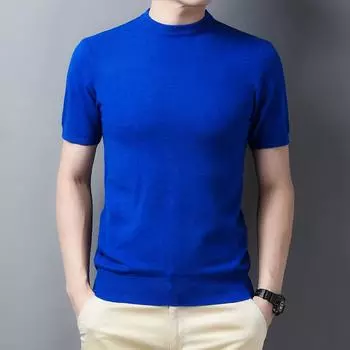 Весенний мужской свитер с коротким рукавом в рубчик, повседневная молодежная рубашка с круглым вырезом и прямой трубкой M