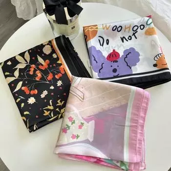 Весенний новый элегантный шелковый шарф с имитацией шелка, женский квадратный шарф с французским принтом, уличный офисный маленький мягкий повязка на голову, шаль, хиджаб для женщин One Size темно-синий