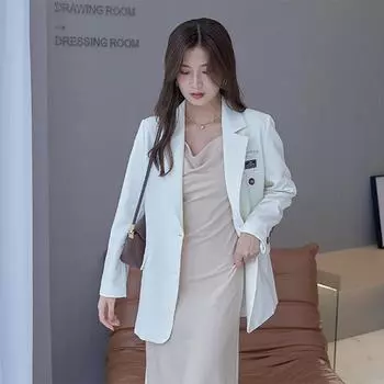 Весенний новый блейзер для женщин в корейском стиле, прямой, повседневный, свободный, модный, темпераментный, тонкий, маленький, костюмный топ S белый