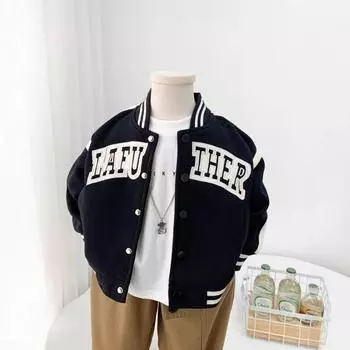 Весенний новый детский красивый черный бейсбольный костюм повседневная куртка пальто 90cm чёрный