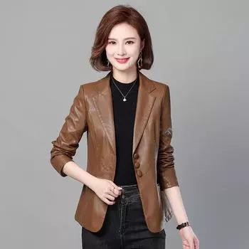 Весенний новый корейский кожаный костюм, женское кожаное пальто, облегающая кожаная куртка, большой размер, тонкий 5XL