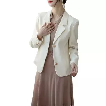 Весенний новый кремовый пиджак с воротником на бедрах, женский нишевый дизайн, повседневный маленький пиджак M чёрный