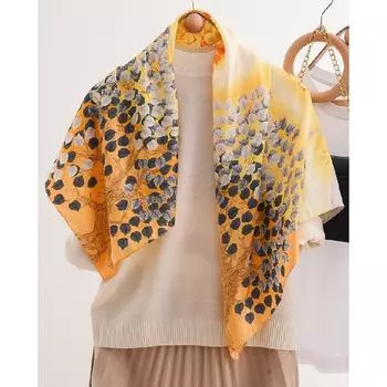 Весенний новый квадратный шелковый платок на голову — женский модный шелковый шарф для обертывания волос и сна 90*90cm золотой