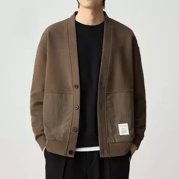 Весенний новый мужской простой свободный свитер с V-образным вырезом, кардиган, куртка M чёрный