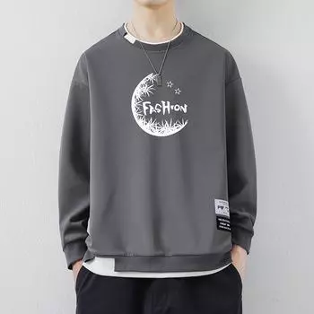 Весенний новый мужской свитер с круглым вырезом, напечатанный контрастный с длинными рукавами, имитация двухкомпонентных свитеров M белый