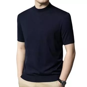 Весенний новый однотонный шерстяной мужской свитер среднего возраста, тонкая полуводолазка, свитер с короткими рукавами, мужская одежда M