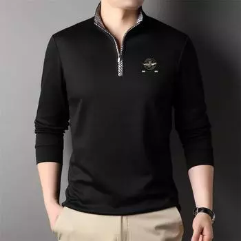 Весенний новый стиль, модная футболка с воротником-стойкой и длинными рукавами, хлопковая модная повседневная однотонная футболка на молнии M