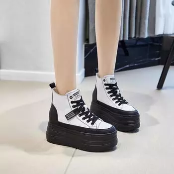 Весенний новый стиль, модная универсальная повседневная женская обувь с высоким берцем высотой 9 см, чистый белый цвет, трендовая 34 белый