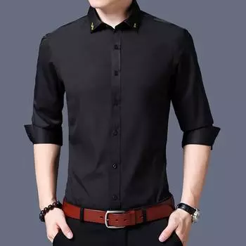 Весенний новый стиль Молодежь и средний возраст однотонные рубашки с длинными рукавами и лацканами мужские простые повседневные рубашки кардиган M
