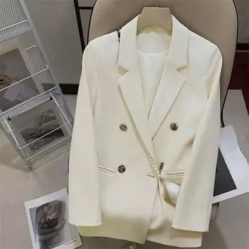 Весенний новый стильный костюм, пальто для женщин, корейский прямой повседневный свободный пиджак, одежда S чёрный