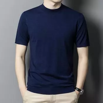 Весенний новый стильный шерстяной мужской свитер среднего возраста, тонкий повседневный свитер с круглым вырезом и короткими рукавами, мужская одежда M