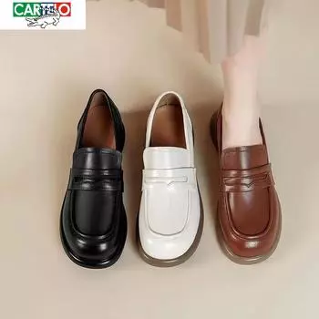 Весенний новый стиль, повседневная женская обувь из натуральной кожи в британском стиле, кожаная обувь, лоферы большого размера, мягкая подошва на среднем каблуке 35 белый