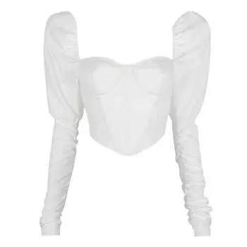 Весенний новый стиль, женская длинная футболка с рюшами и рюшами, однотонная однотонная длинная футболка с квадратным рукавом, блузка S чёрный