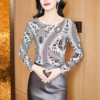 Весенний новый стиль, женская сексуальная сетчатая рубашка-основа, черный тонкий универсальный пуловер, футболка, темпераментный топ S