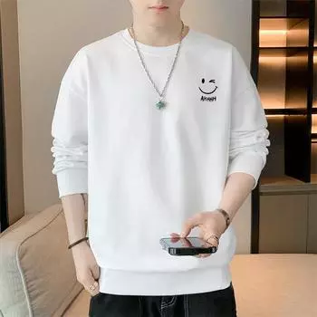 Весенний новый свитер мужской свободный повседневный топ с принтом пуловер мужская молодежная футболка с длинным рукавом мужская одежда M