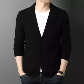 Весенний новый тонкий вязаный кардиган мужской повседневный вязаный однотонный универсальный деловой костюм мужской пиджак M верблюд
