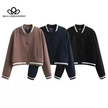 Весенний новый женский бейсбольный костюм, куртка с воротником-стойкой, женское модное повседневное классное пальто для женщин S чёрный