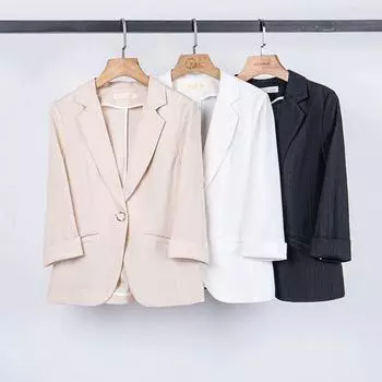 Весенний новый женский костюм на одну пуговицу абрикосово-белый модный тонкий пиджак черный и белый пиджак S