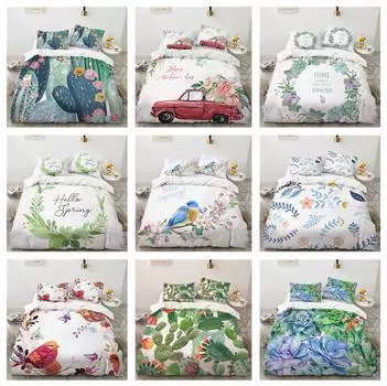 Весенний освежающий комплект постельного белья с 3D-зеленым растительным пухом, пододеяльник AU/DE/EU, полный размер, роскошное покрывало, одинарное/двойное пододеяльник Baby 100x135cm