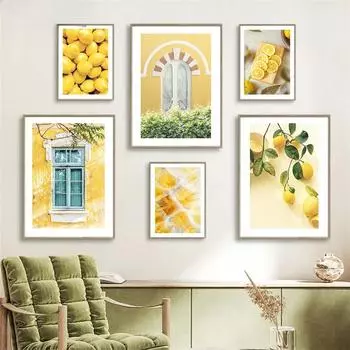 Весенний подсолнух, ветряная мельница, фермерский дом, сельское растение, цветок, настенная живопись на холсте, желтый постер, идеальный декор для гостиной 21x30cm No Framed