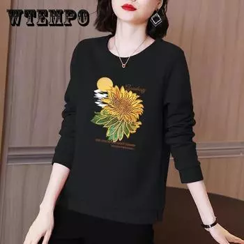 Весенний пуловер с принтом подсолнечника, футболка с длинными рукавами, повседневная рубашка с разрезом, женская хлопковая рубашка XXL красный
