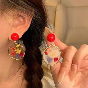 Весенний сад Французский ретро сладкие цветные дофаминовые сухоцветные серьги для женщин 1 pair