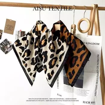 Весенний шарф с леопардовым принтом и женским узором «елочка», хлопковый ретро-модный шарф кофейного цвета, небольшой квадратный шарф высокого качества 68*68cm