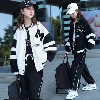 Весенний спортивный костюм для девочек, толстовка, спортивные штаны для бега, комплект из 2 предметов, спортивный костюм 170 белый