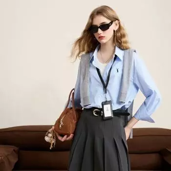 Весенний стиль Ins Style Полосатая рубашка с вышитым оленем на лацкане Свободная рубашка Кардиган S