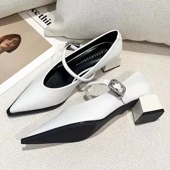 Весенний стиль, острый носок, универсальный стиль, одинарные туфли, квадратный каблук, женские туфли, средние, профессиональные, французские туфли на высоком каблуке 35